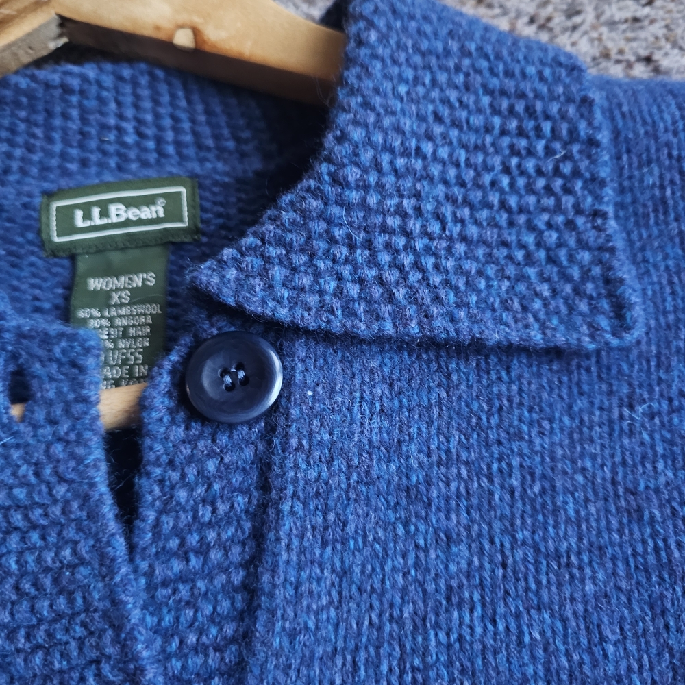 L.L. Bean Blue Wool Blend Button-Up Sweater - Picture 4 of 8